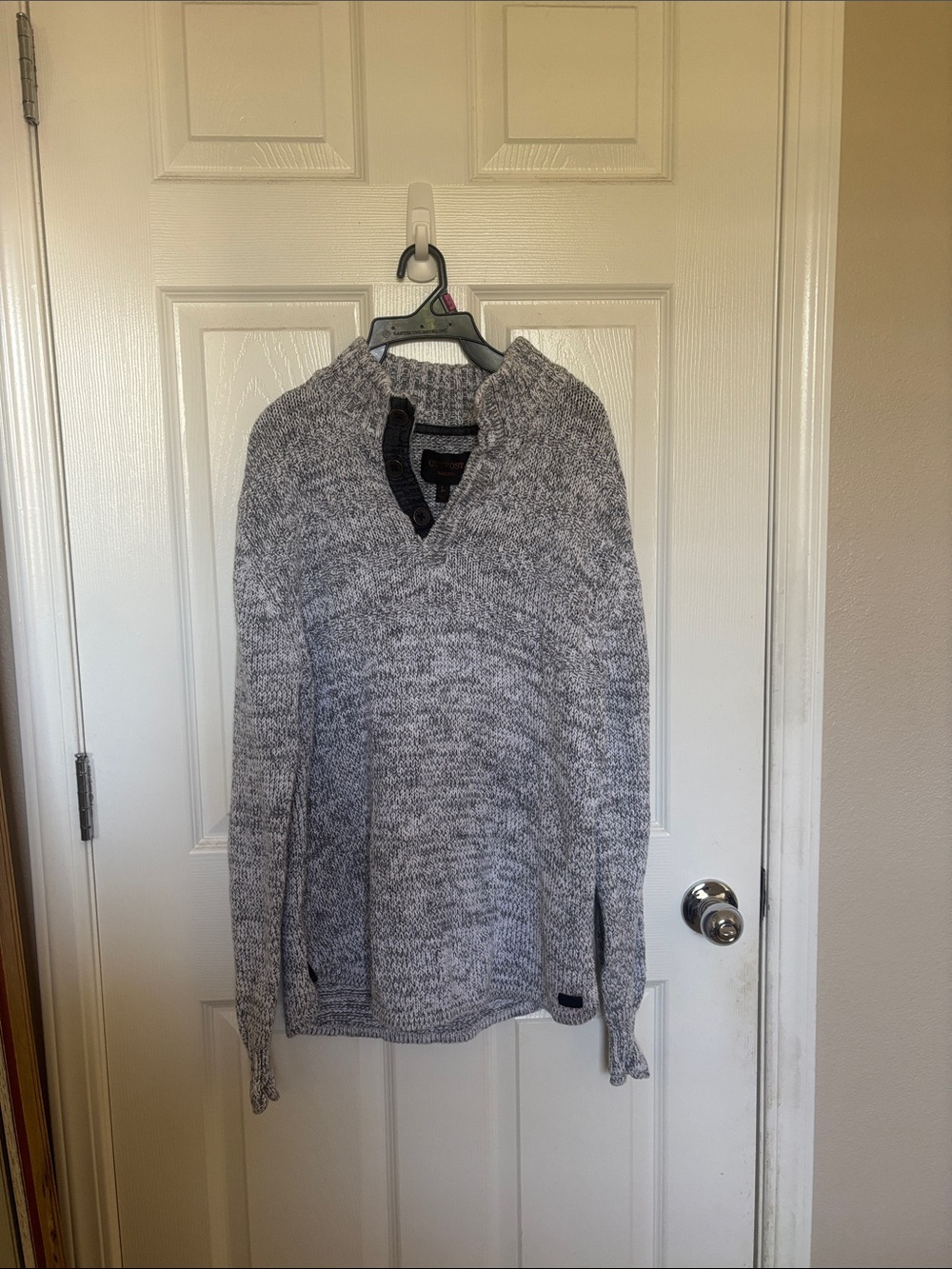 Gray Marled Knit Henley Sweater